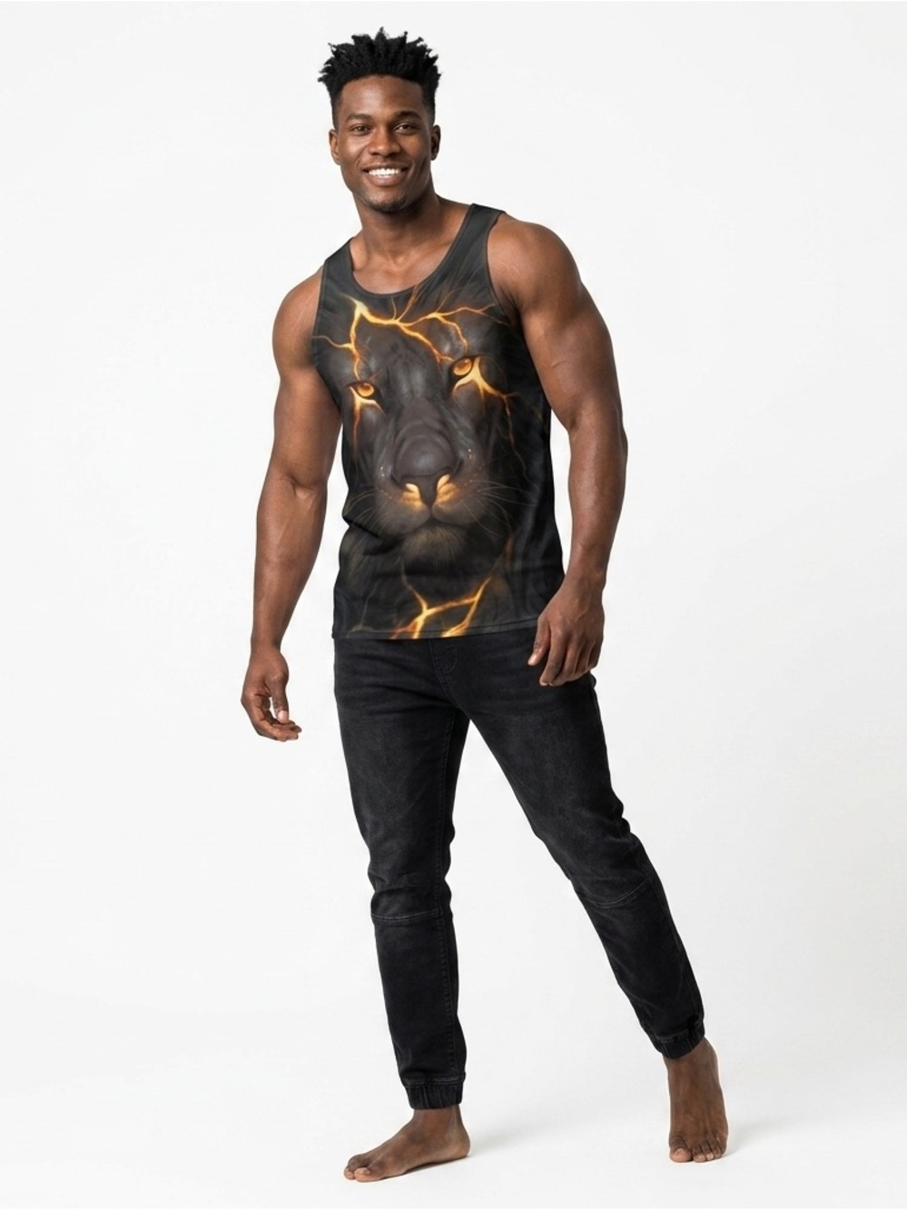 Unbranded Men’s Thunder Lightening Lion Tank – Size L